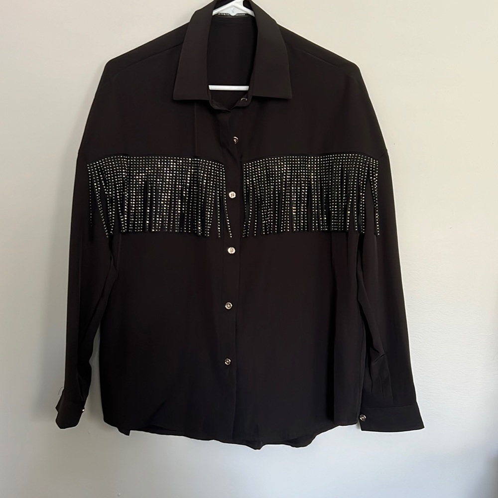 Fringe rhinestone shirt